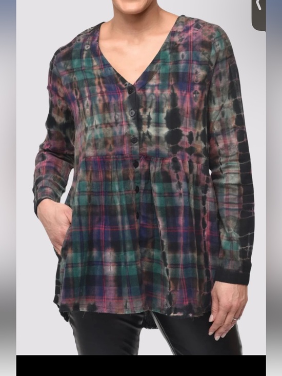 Tulip Tops - Anthropologie Tulip Boho Tie Dye Plaid Top Size XL